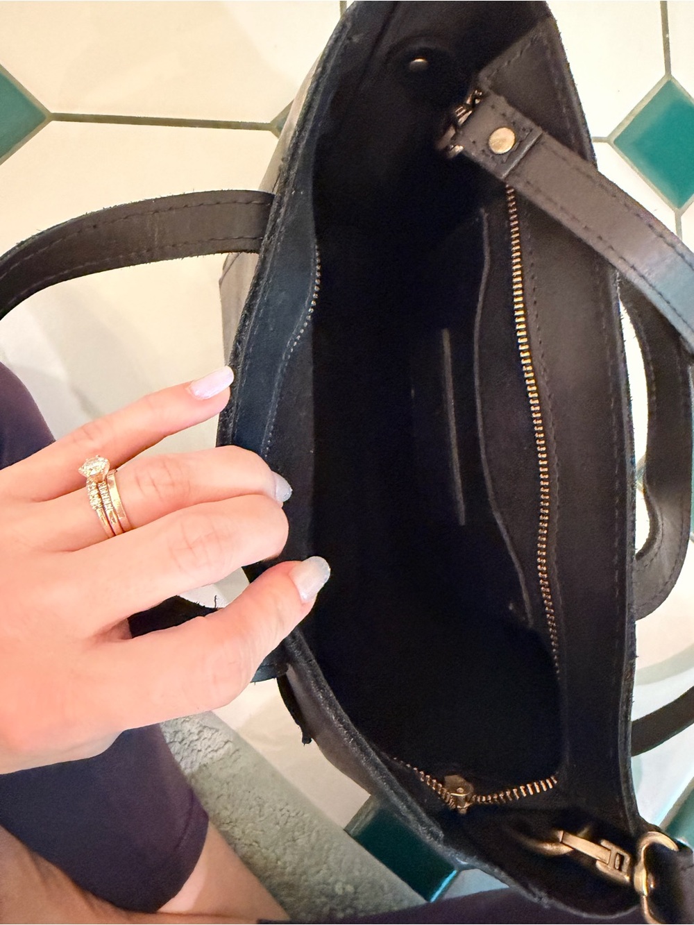 Portland Leather Black Leather Tote with Gold Hardware - Picture 4 of 7